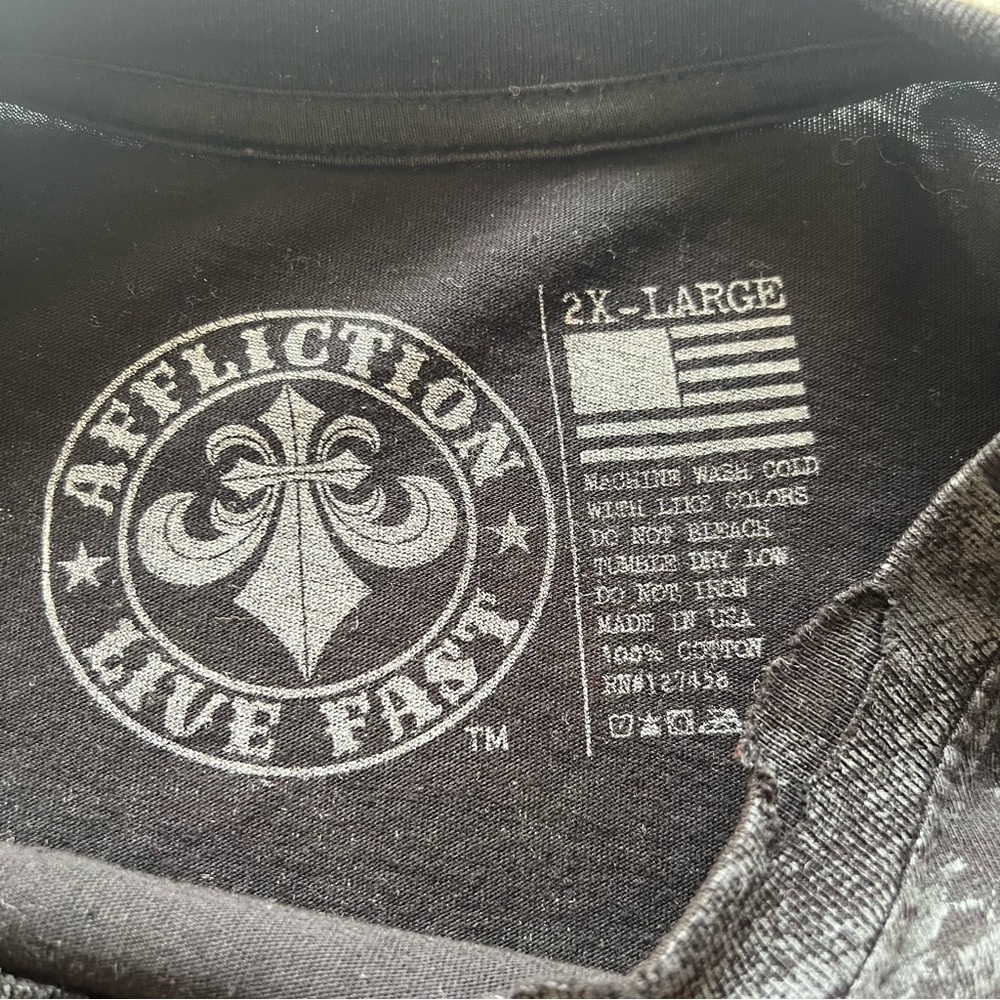 NWT Affliction Mens T-Shirt 2X Black Live Fast Double Side Distressed Y2K Grunge - Picture 5 of 15
